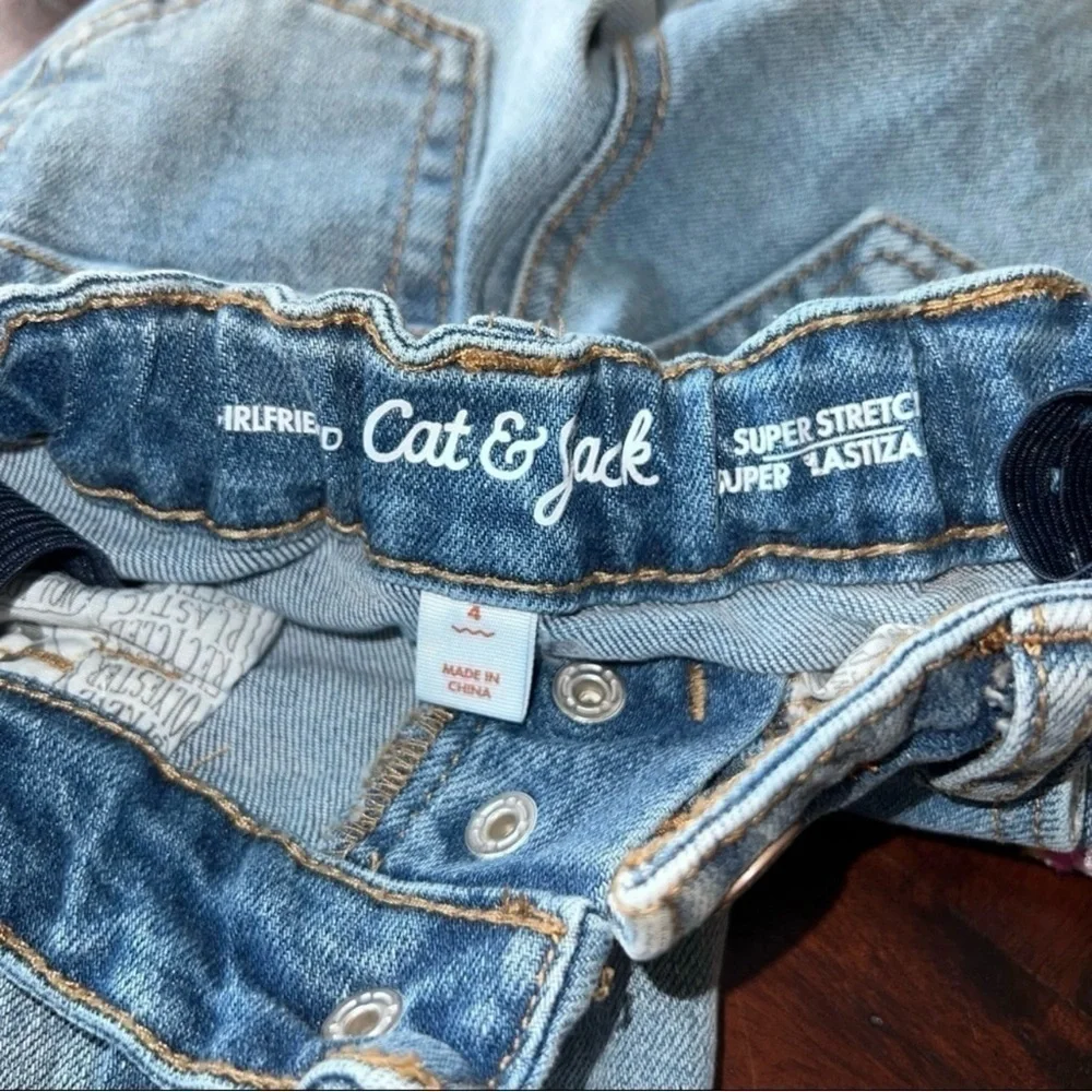 Cat & Jack Super-stretch Distressed Snap Jeans Floral Appliqués Size 4T